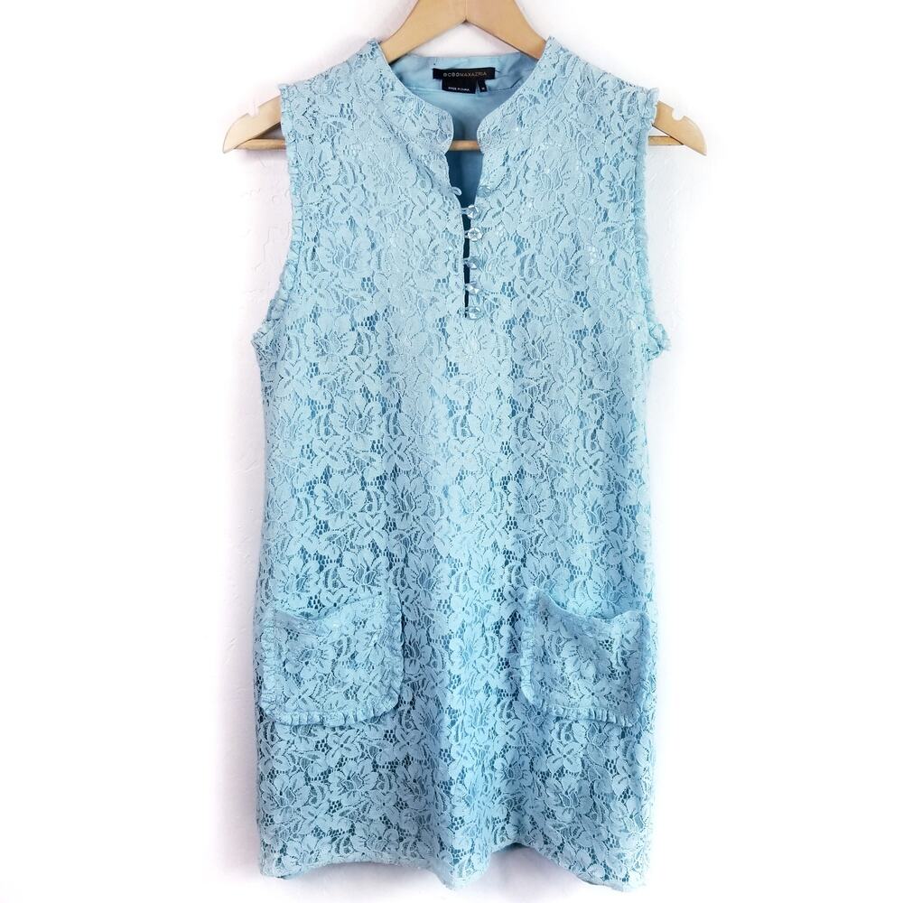 BCBGMaxAzria Light Blue Lace Sleeveless Shift Dress